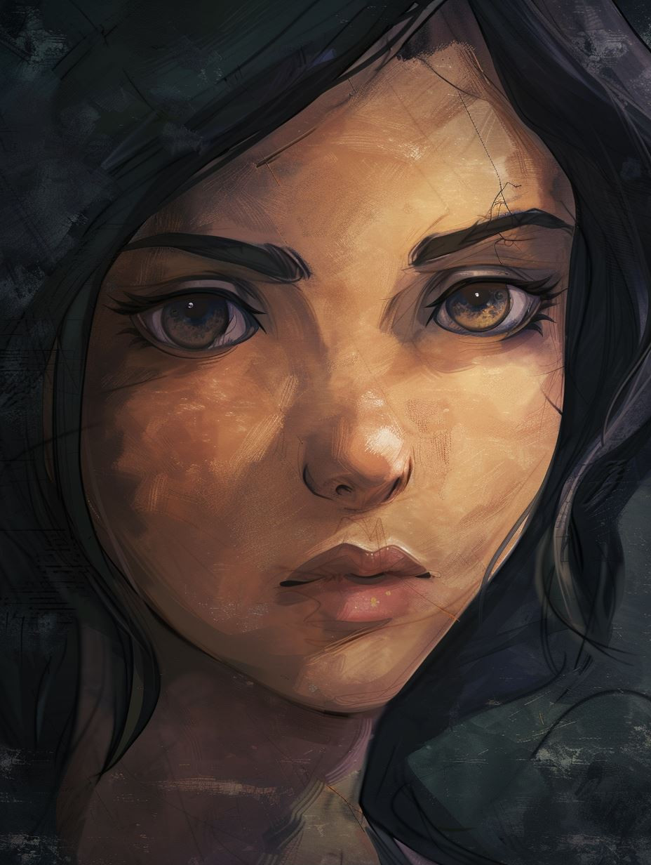 Melancholic Gaze in Digital Oil - Image 1