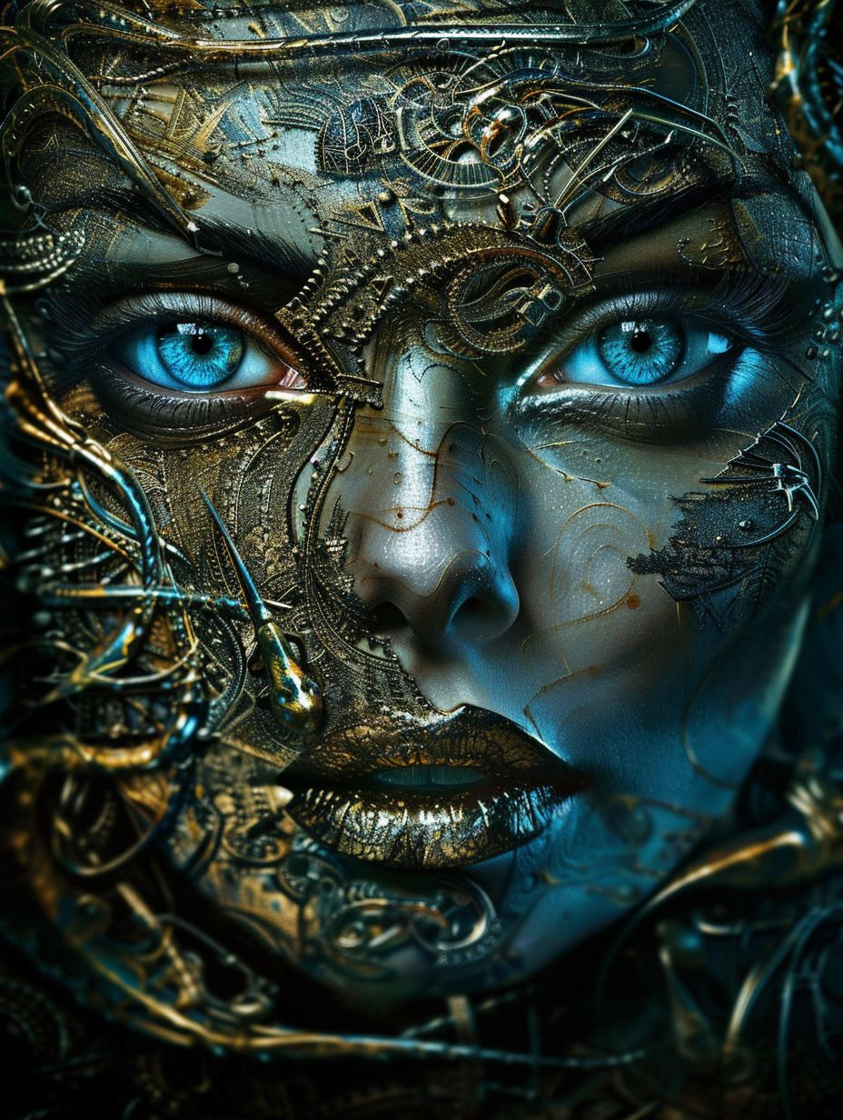 Azure Bio-Mechanical Gilded Visage - Image 2