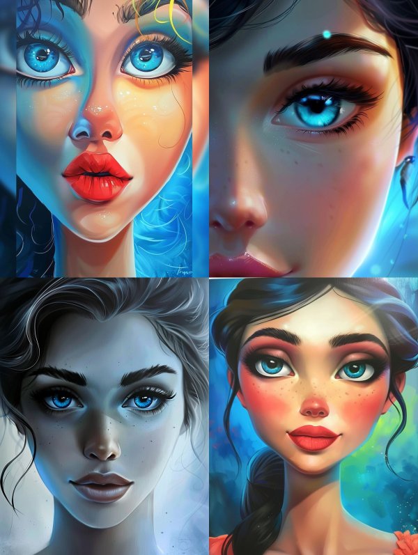 Azure Gazes: Digital Beauty Portraits