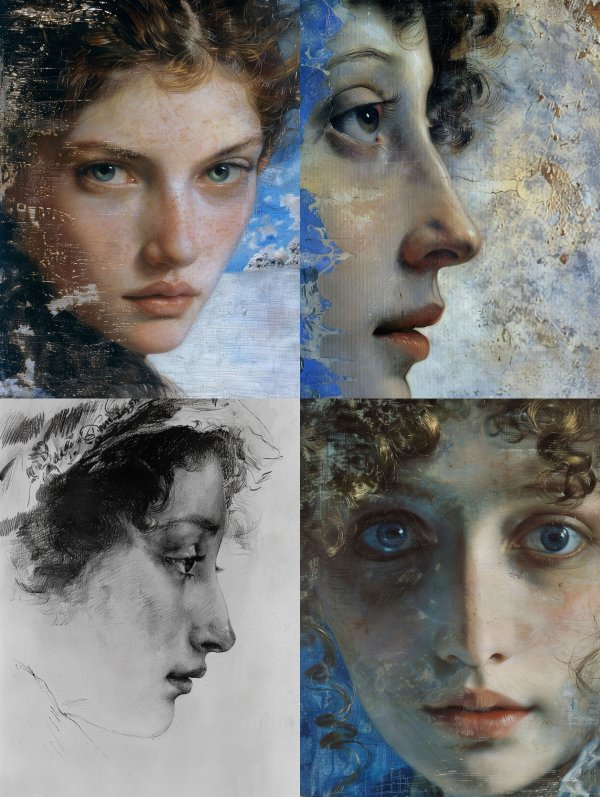 Ethereal Gazes in Mixed Media