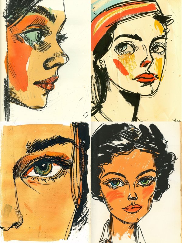 Expressive Ink and Wash Portraits