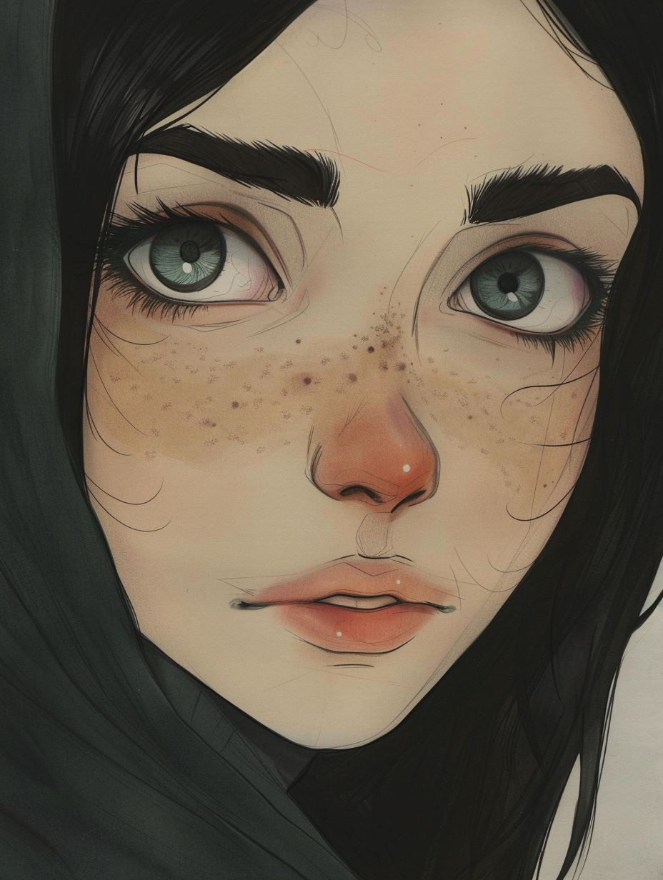 Ethereal Gaze with Soft Freckles - Image 1