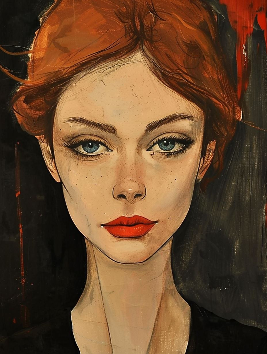 Bold Crimson Modernist Portrait - Image 2