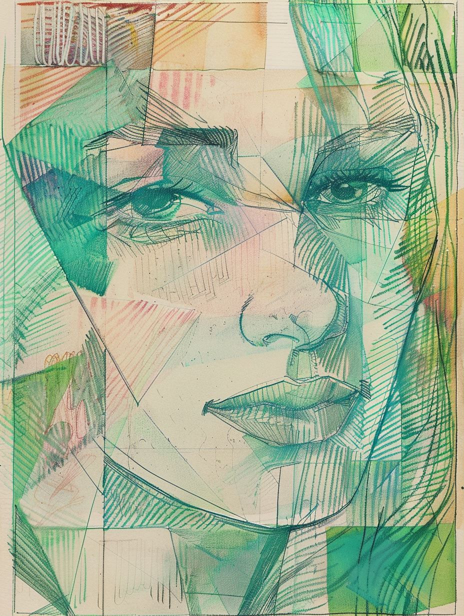 Fragmented Visions in Teal and Gold - Image 1