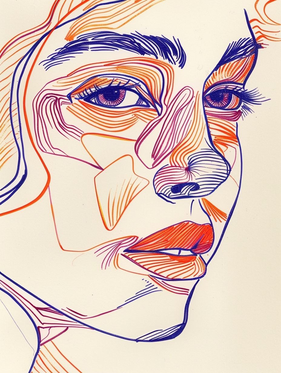 Vibrant Linear Contour Portrait