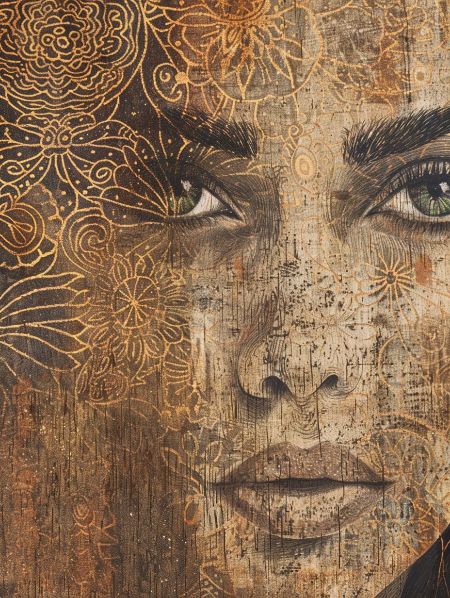 Golden Mandalas on Weathered Canvas - Image 1