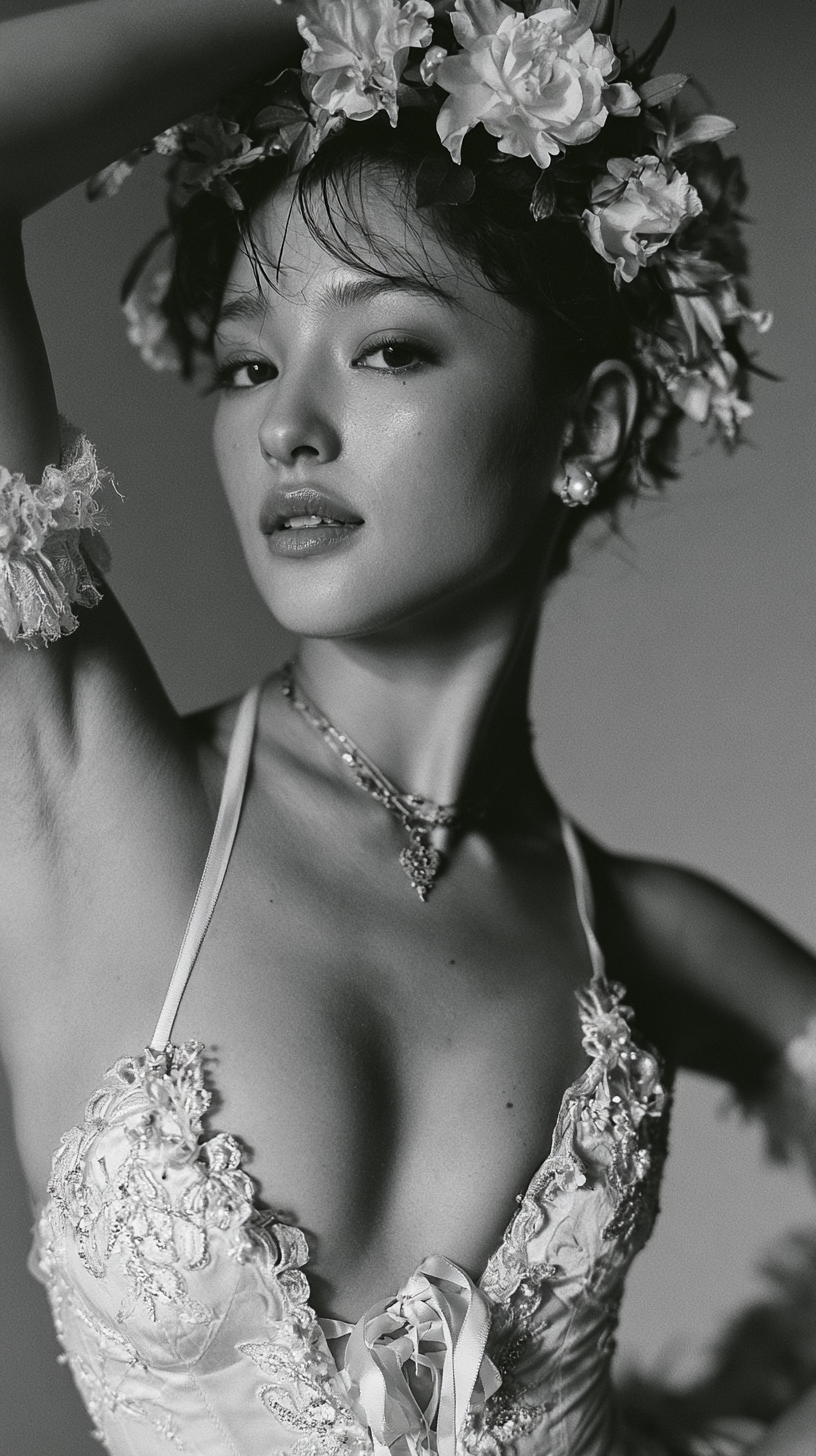 Ethereal Japanese Ballerina in Monochrome - alternate