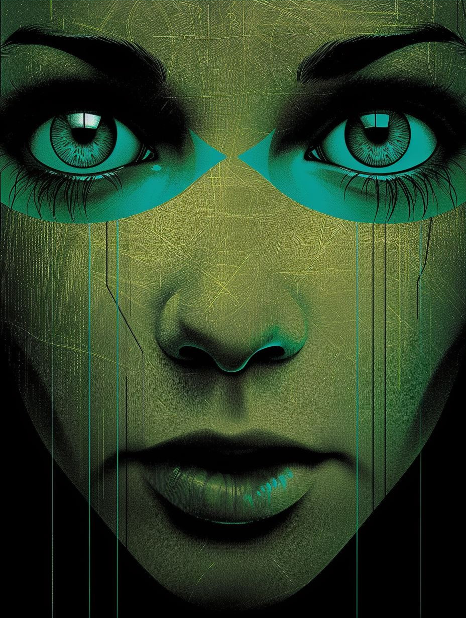 Fragmented Emerald Cybernetic Portrait - Image 3