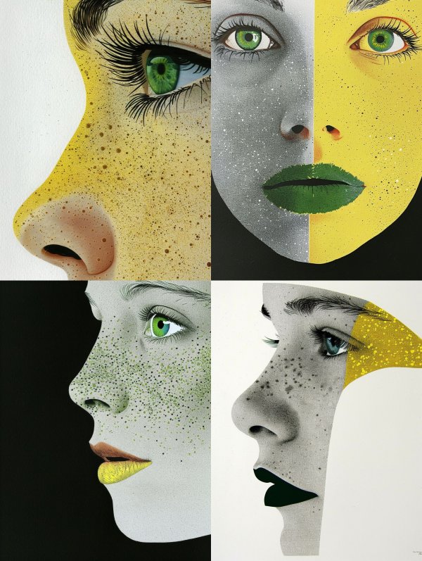 Surrealist Yellow and Green Portraits