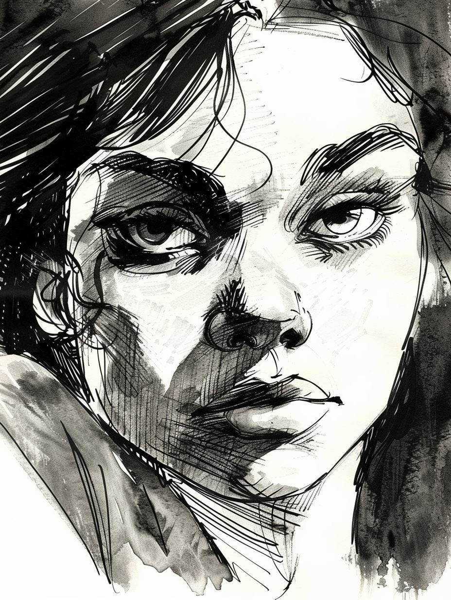 Dramatic Ink Portrait Studies - Image 3