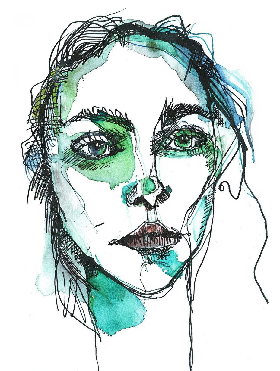 Abstract Ink and Watercolor Portrait - Image 1