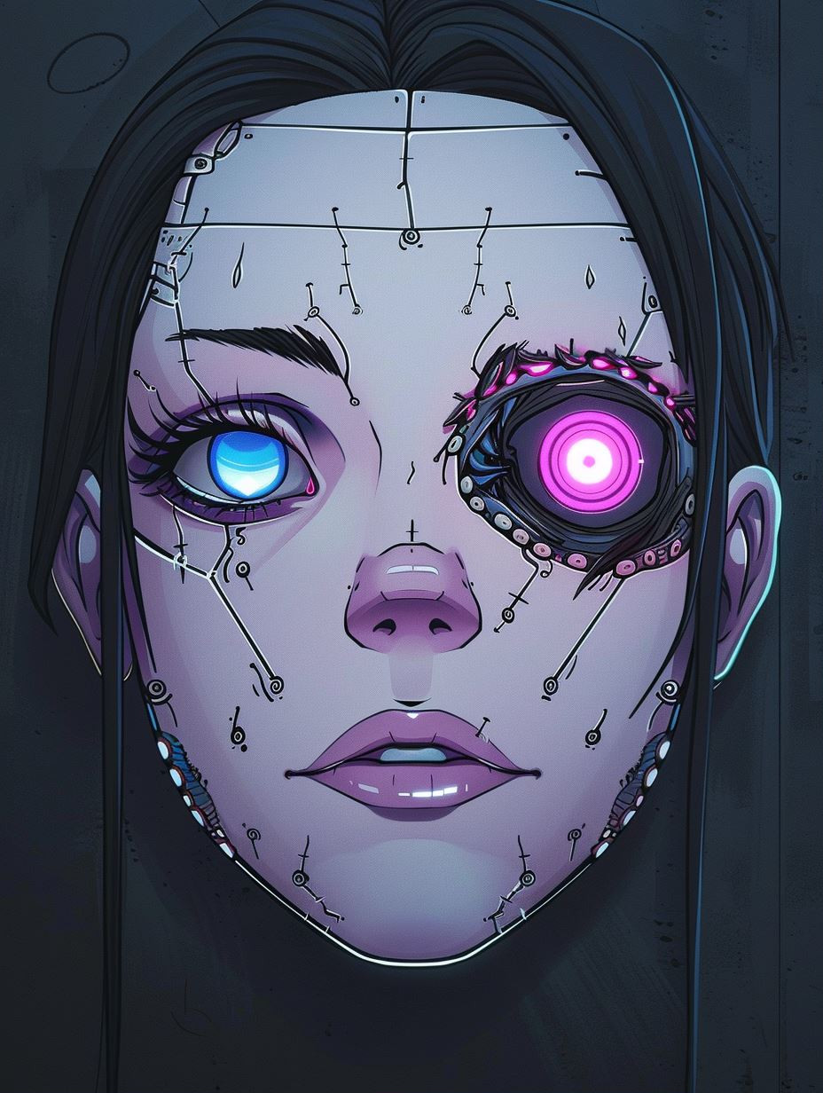 Neon Cybernetic Android Portrait