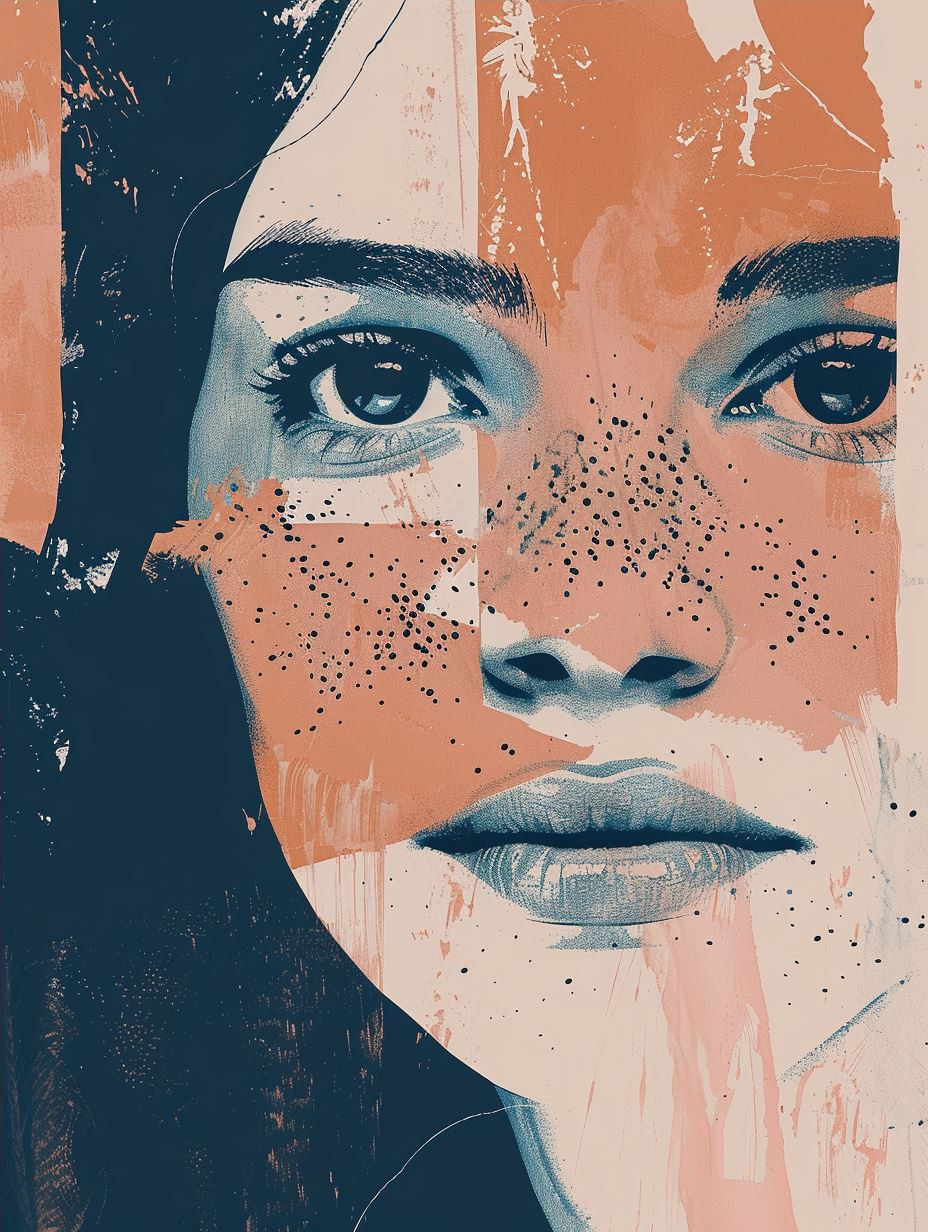 Fragmented Faces in Blue and Coral - Image 4