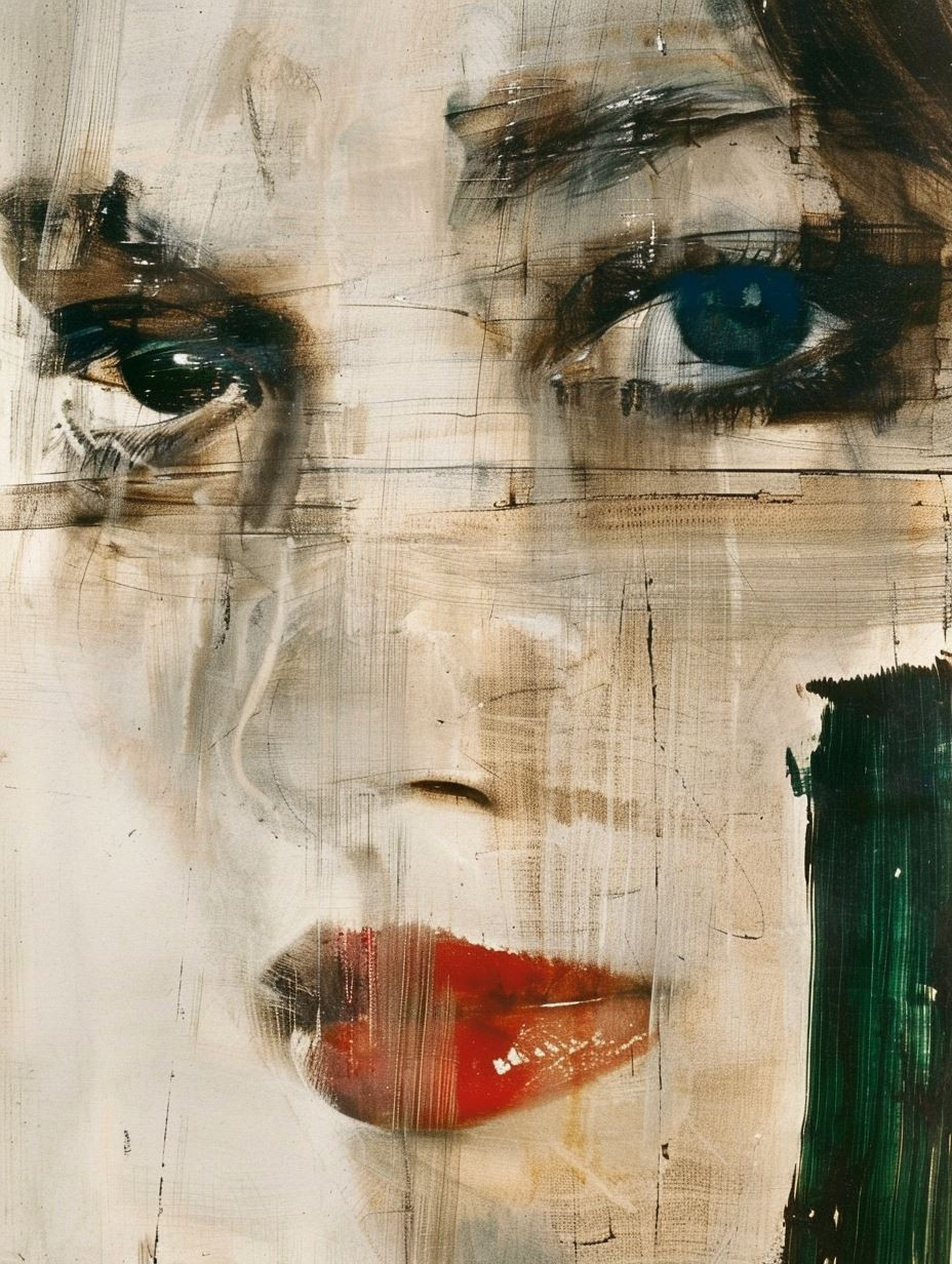 Fragmented Gazes in Abstract Oil - Image 1