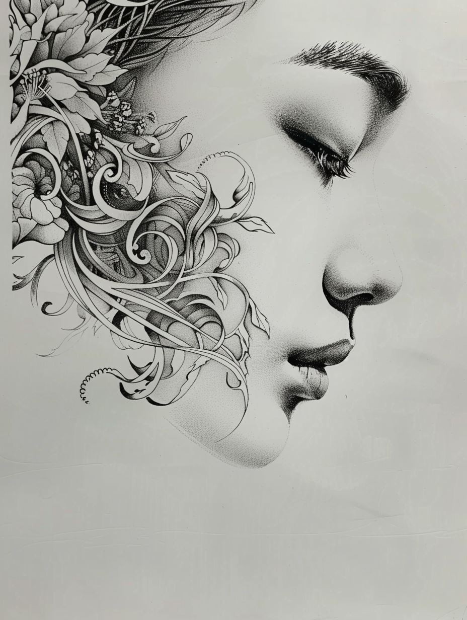 Ethereal Floral Ink Portrait - Image 4