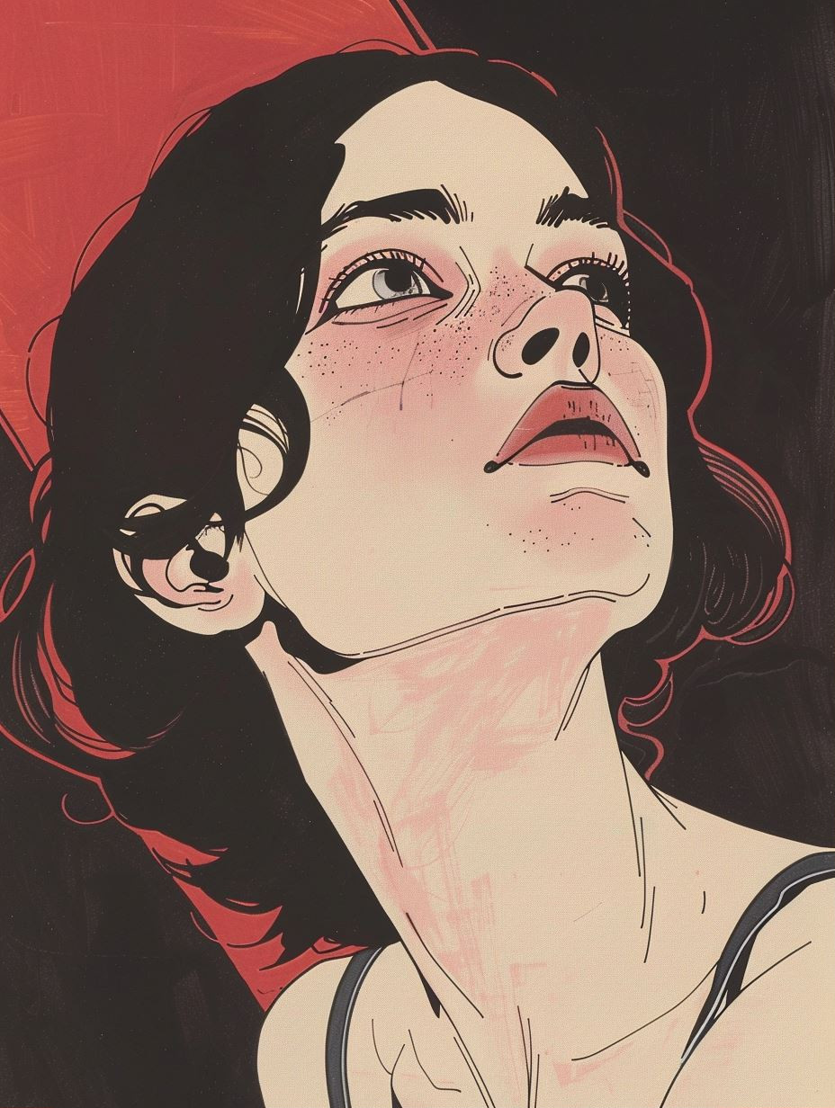 Crimson Gaze Noir Illustration - Image 1