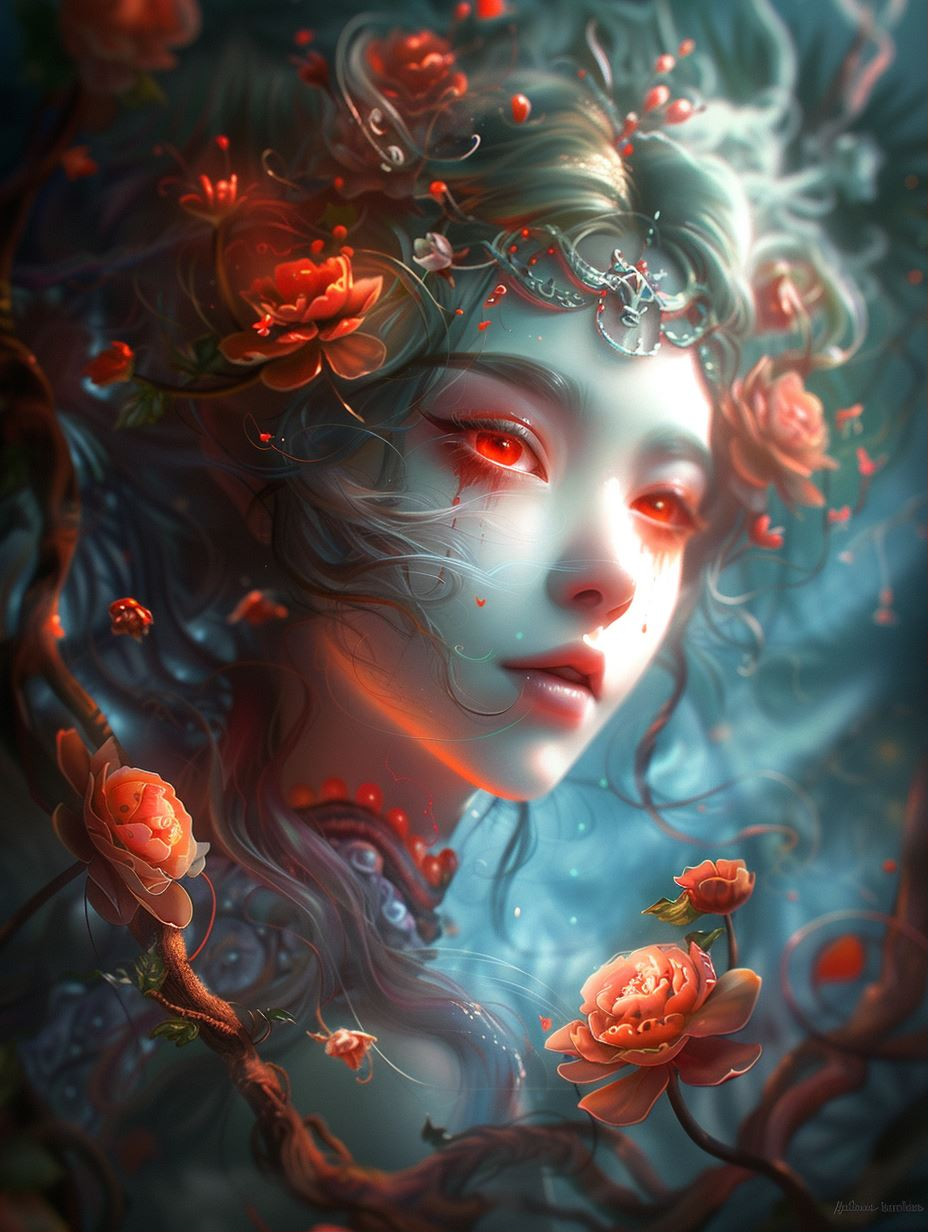 Ethereal Bloom of Crimson Tears - Image 1