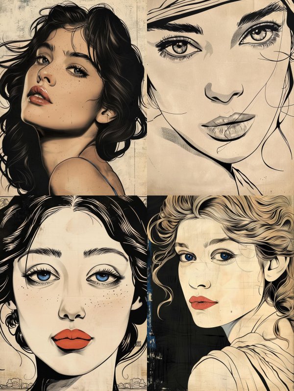 Elegant Ink Portrait Study