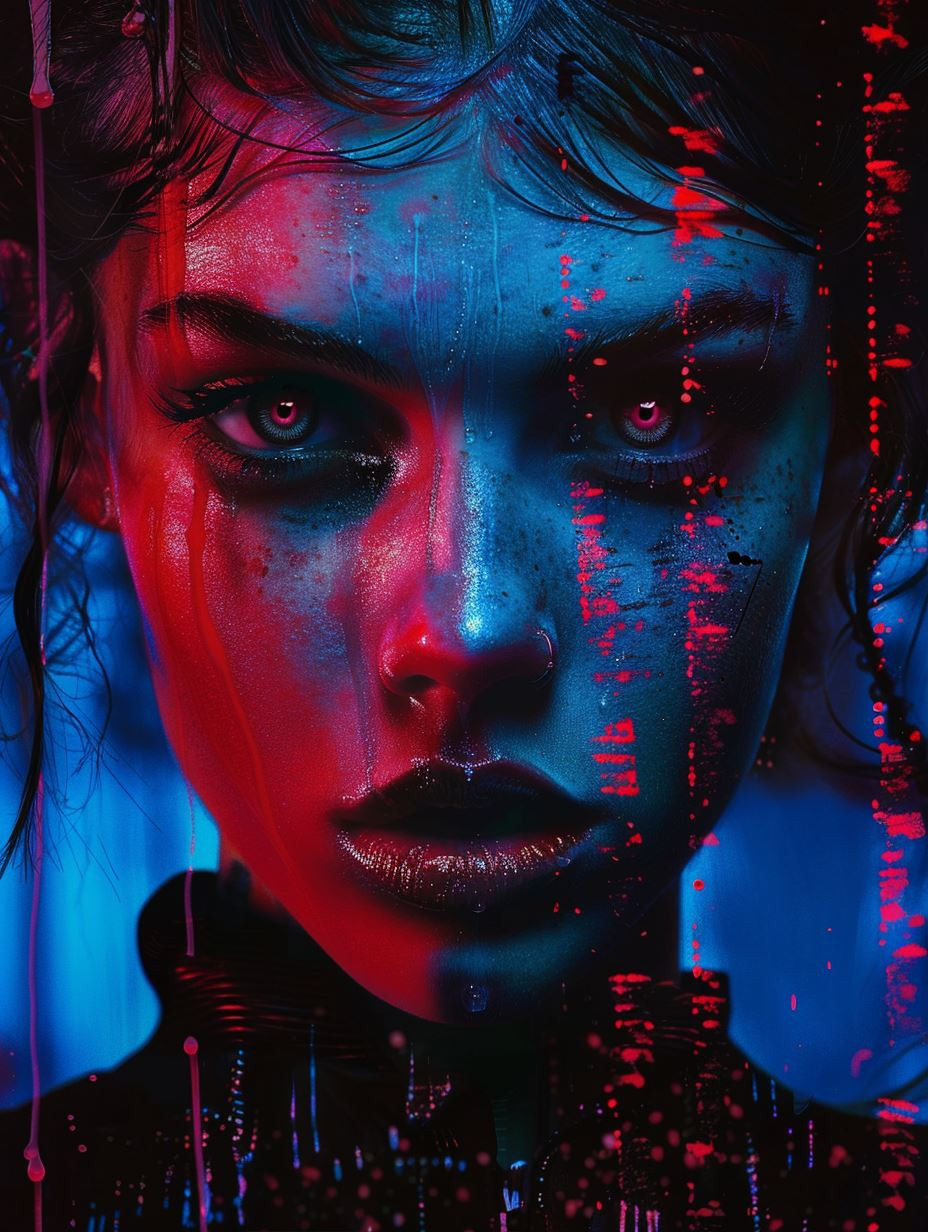Digital Glitch Portraits in Neon Red and Blue - Image 1