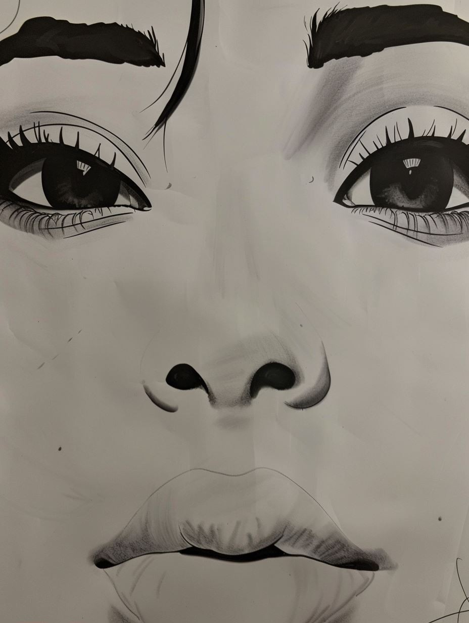 Monochrome Ink Portrait Study - Image 1