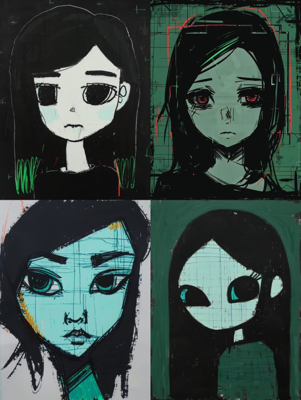 Melancholic Digital Ink Portraits