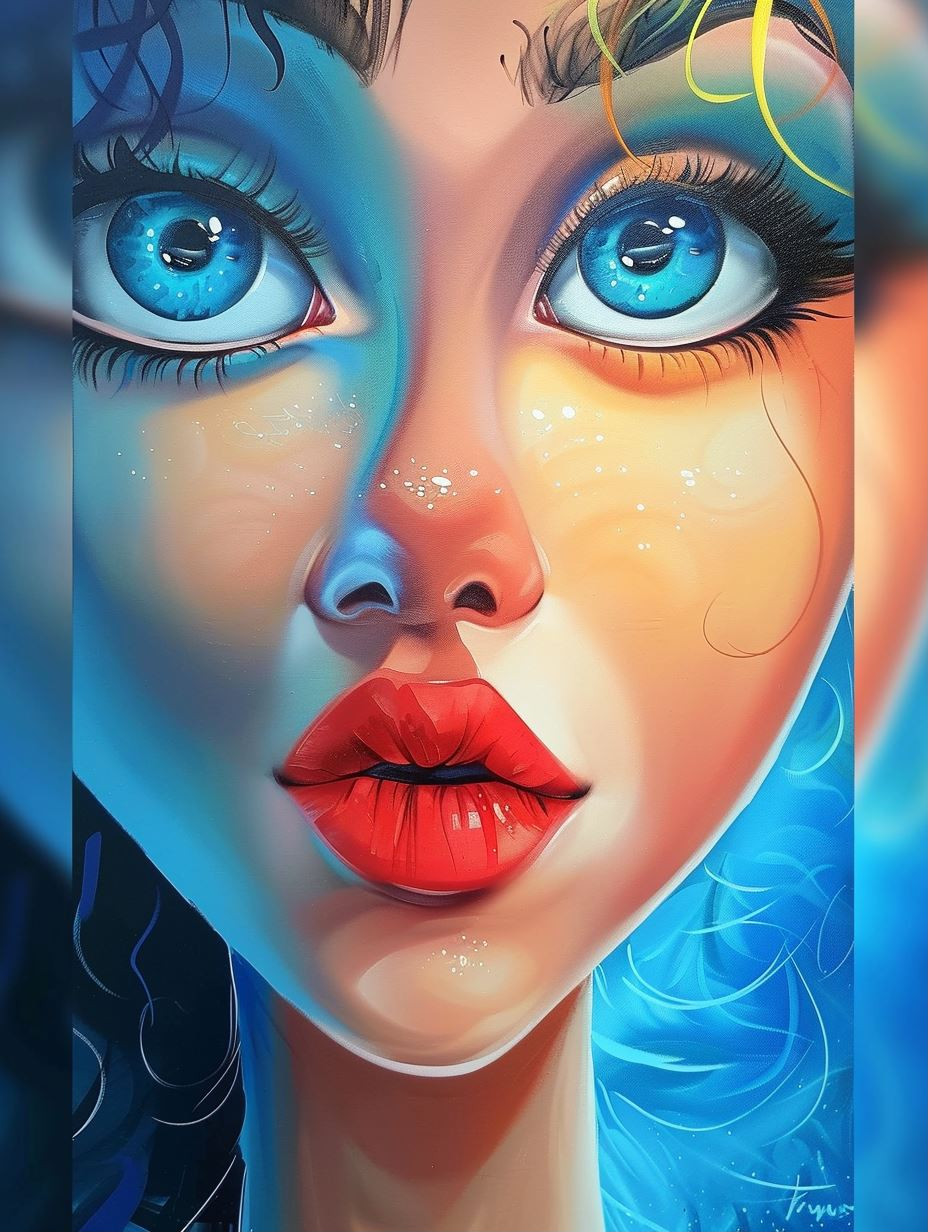 Azure Gazes: Digital Beauty Portraits - Image 1