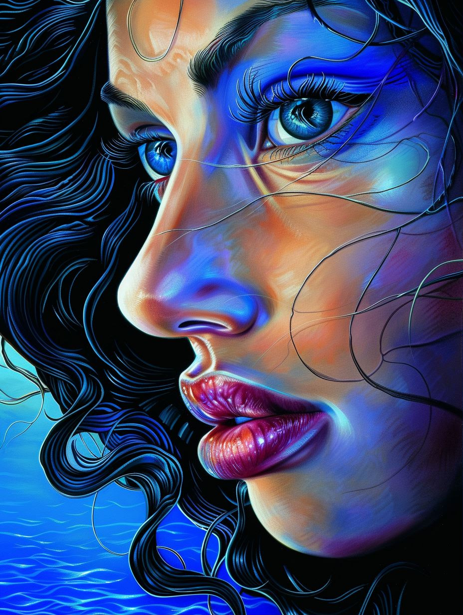 Azure Visions: Ethereal Female Portraits - Image 1