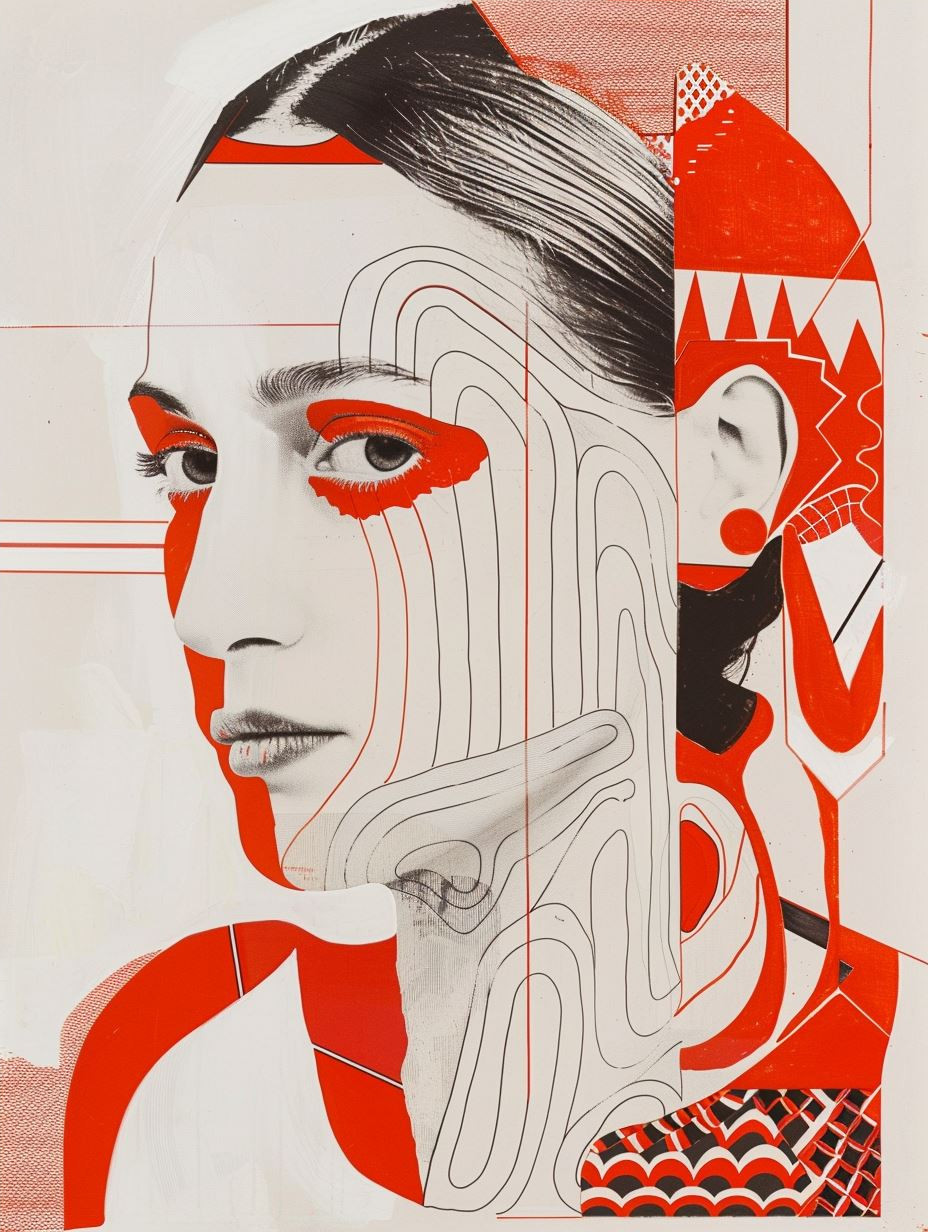 Fragmented Red Avant Garde Portraits - Image 4