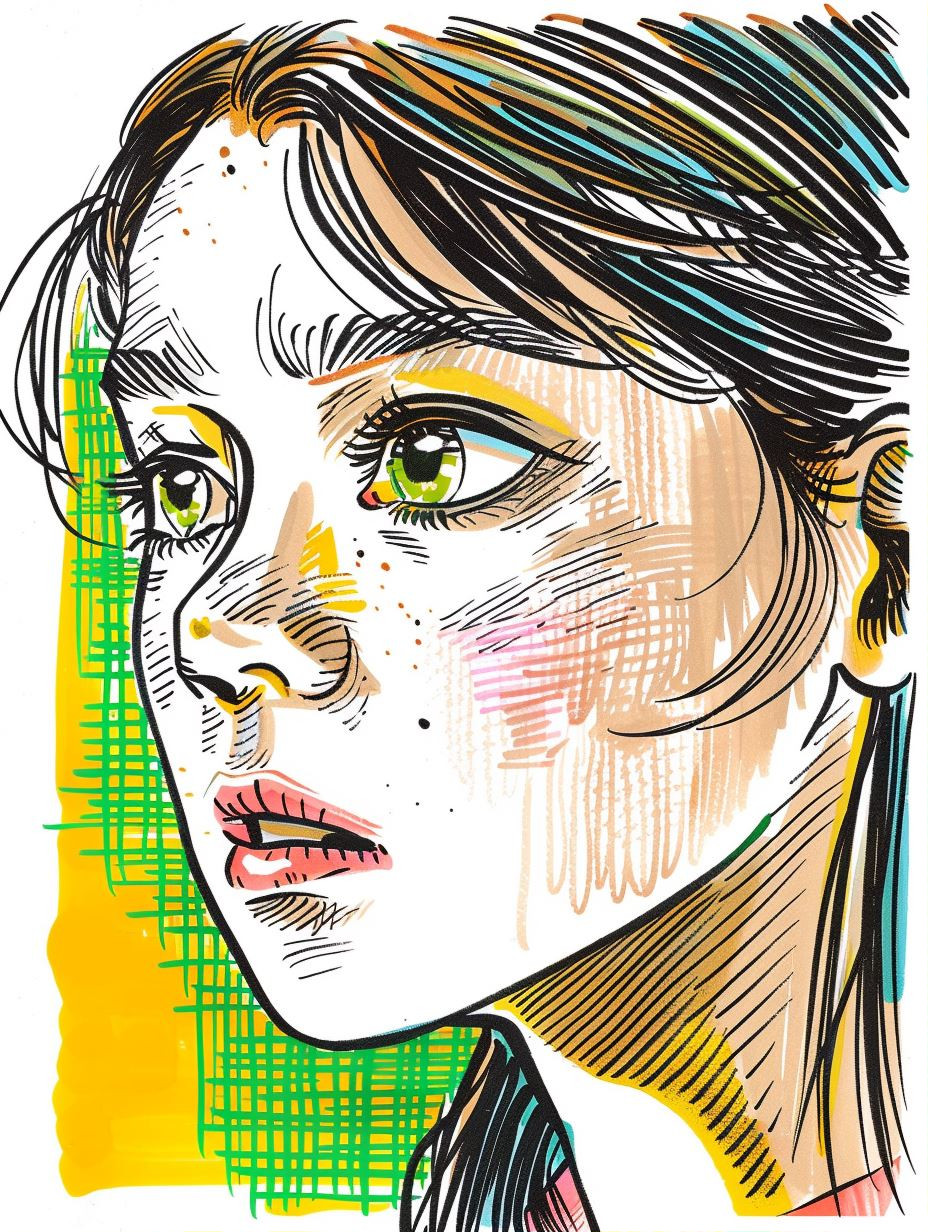 Vibrant Hatching Portrait Study - Image 1