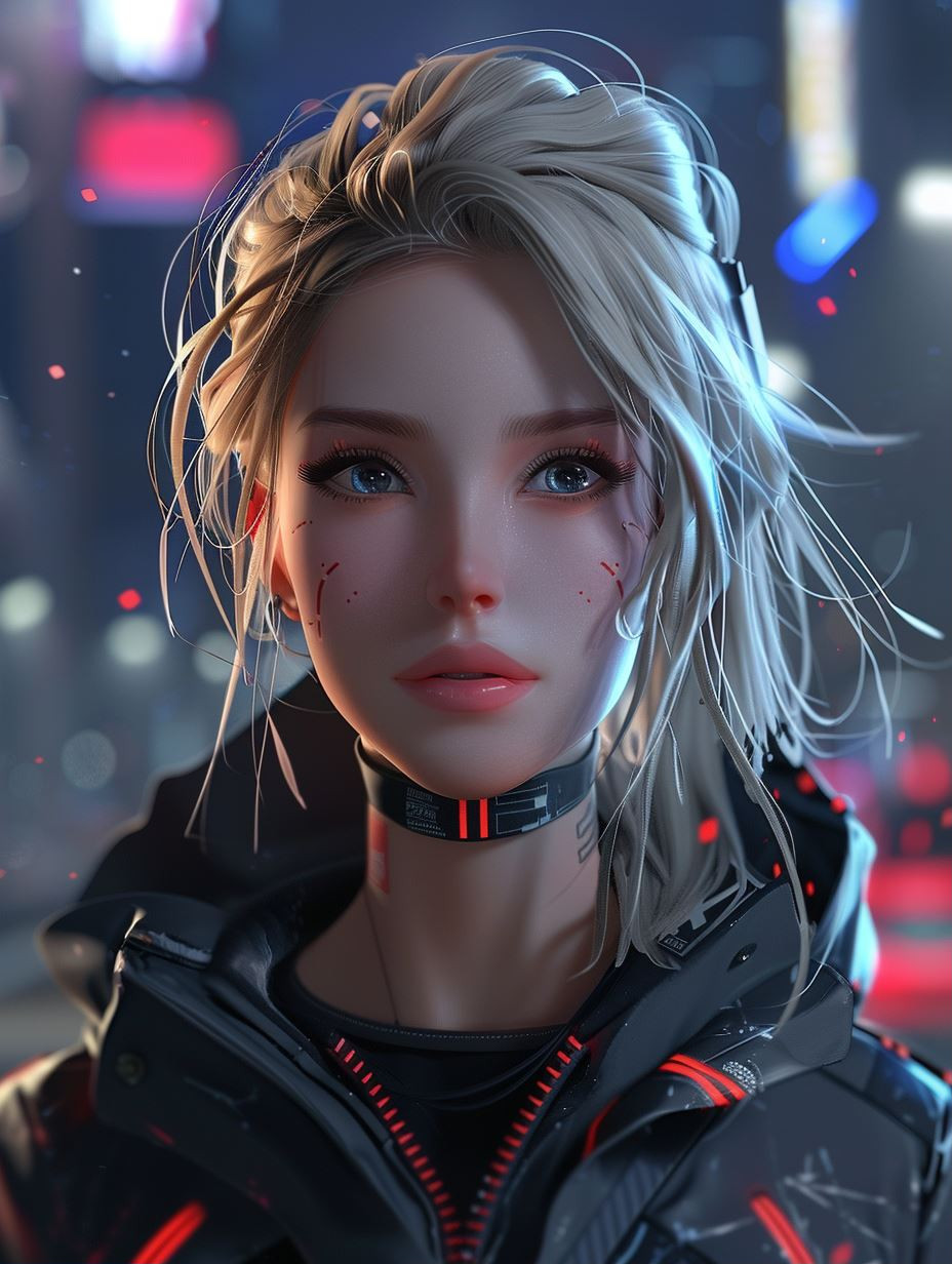 Neon Cyberpunk Android Portrait