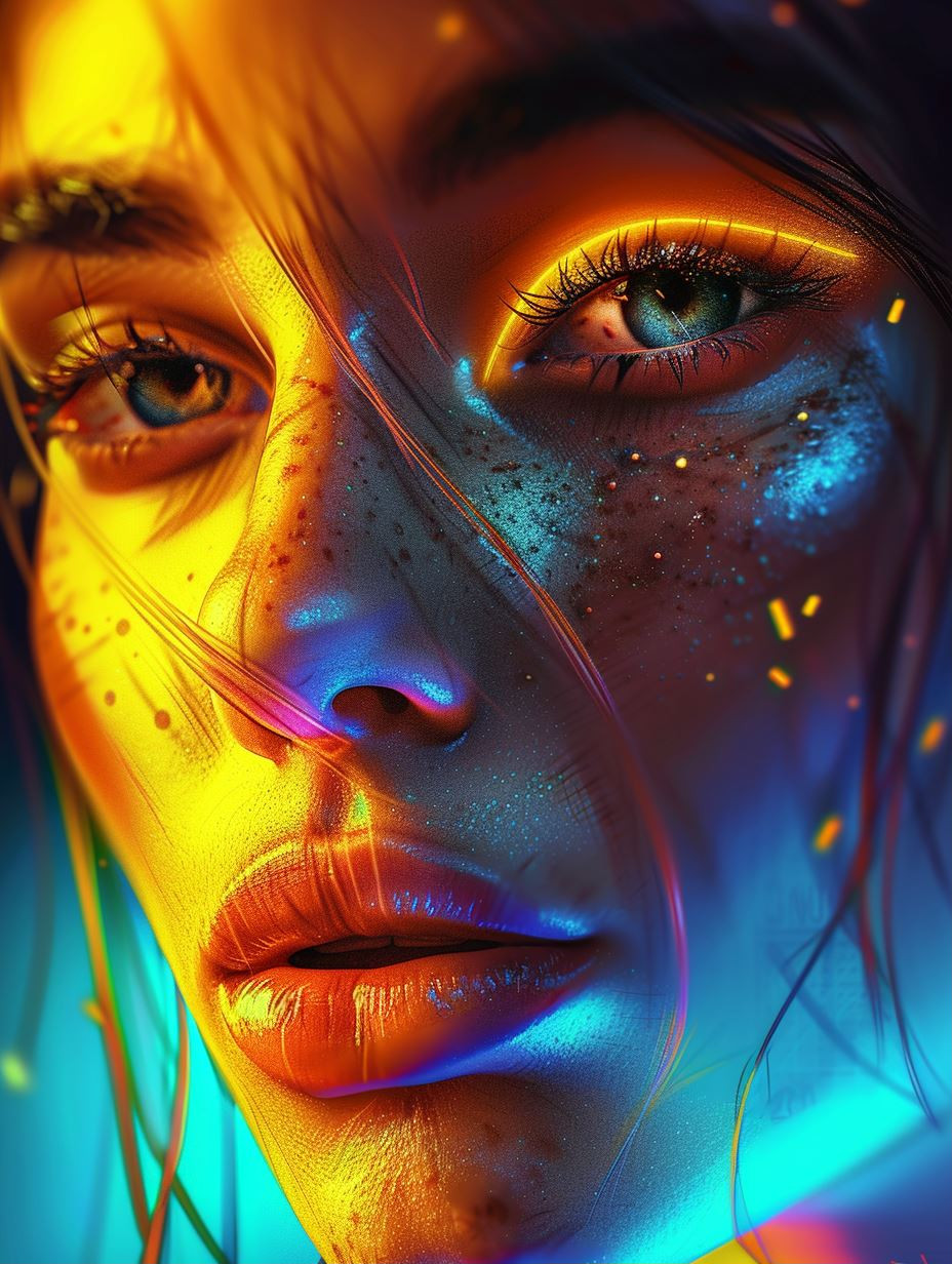 Neon Glow Cybernetic Portraiture - Image 1