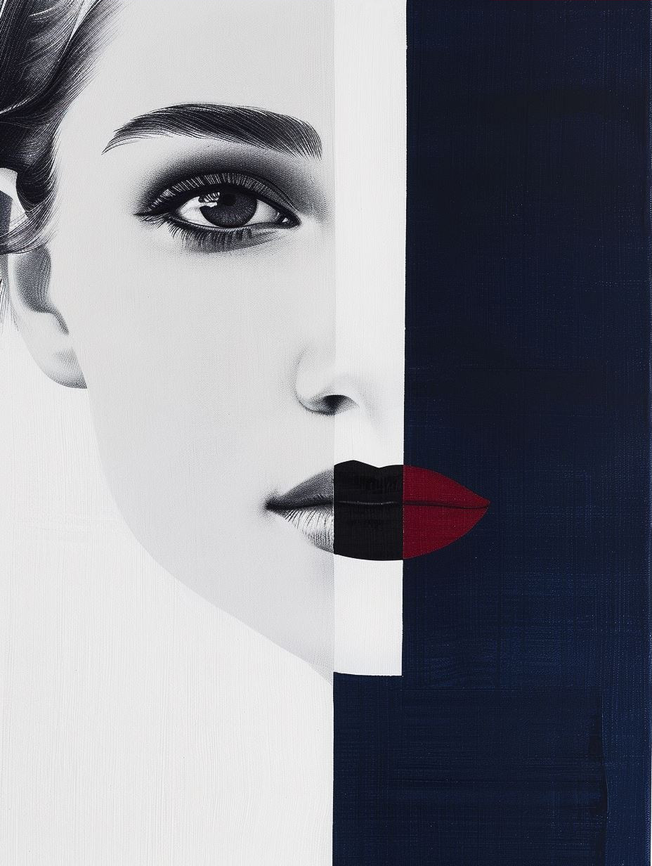 Fragmented Beauty in Monochrome and Red - Image 3