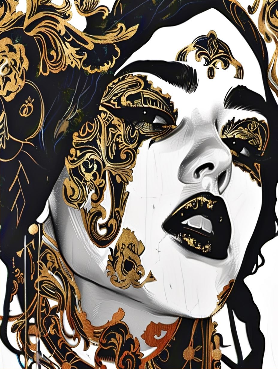 Gilded Azure Floral Portrait - Image 2