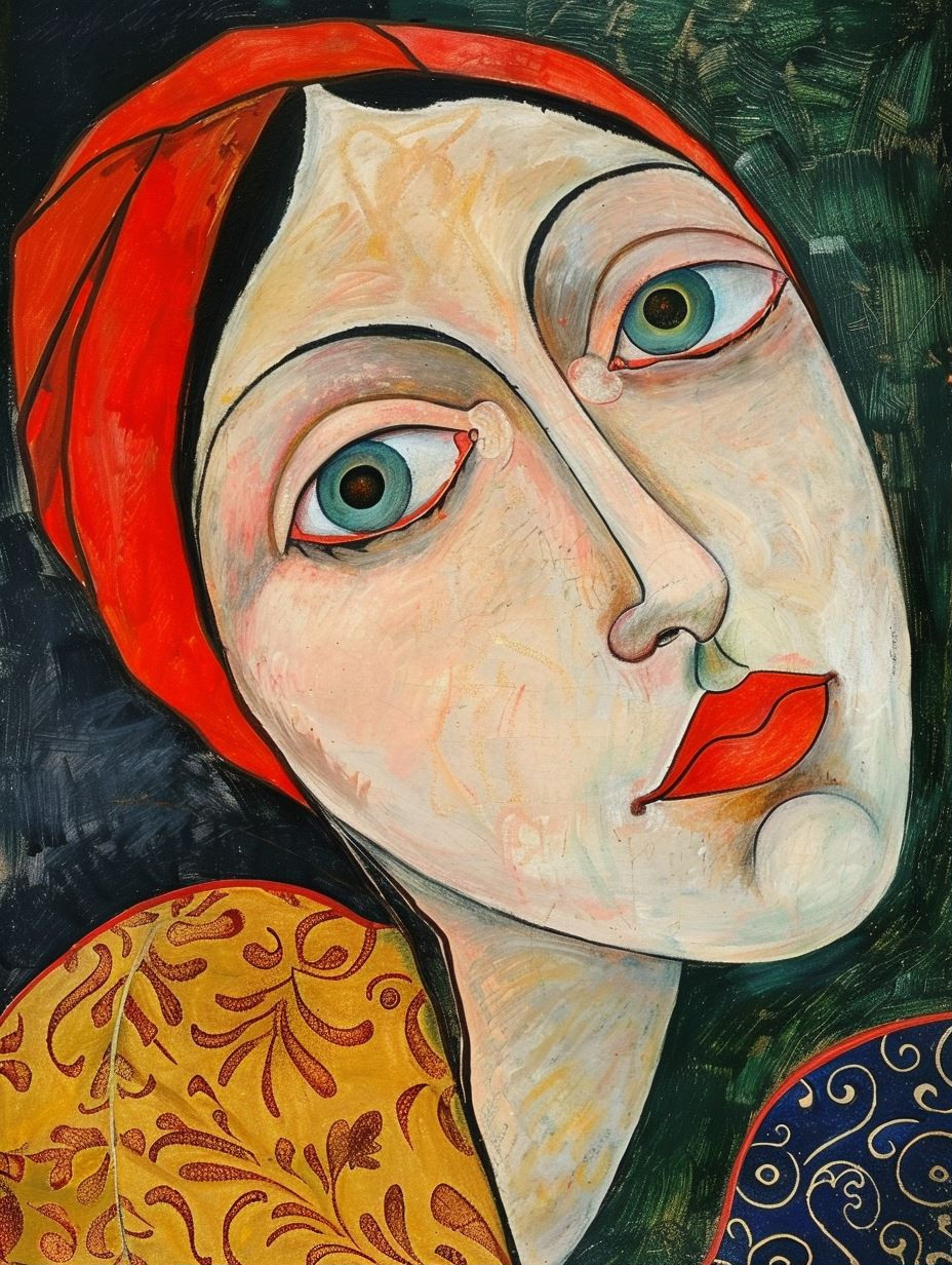 Modernist Portrait in Bold Crimson - Image 1