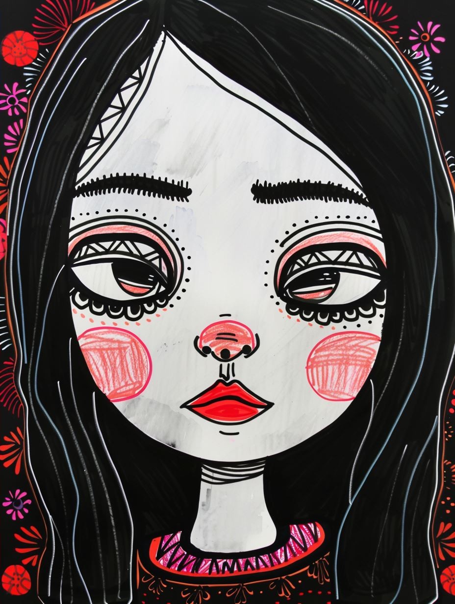 Whimsical Ink and Pastel Portrait - Image 4