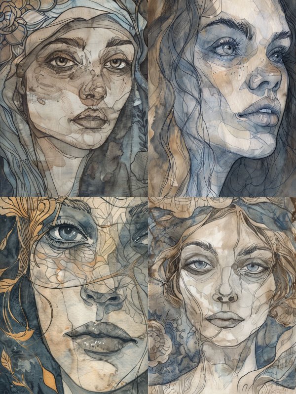 Ethereal Gazes in Blue and Gold