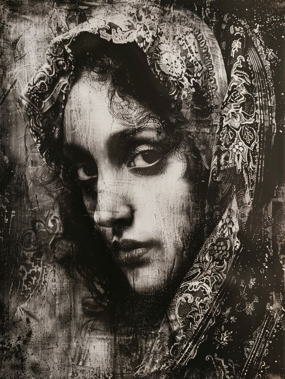 Haunting Gothic Lace Portrait - Image 4