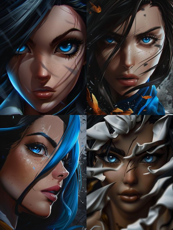 Azure Gaze: Digital Portraits of Intensity