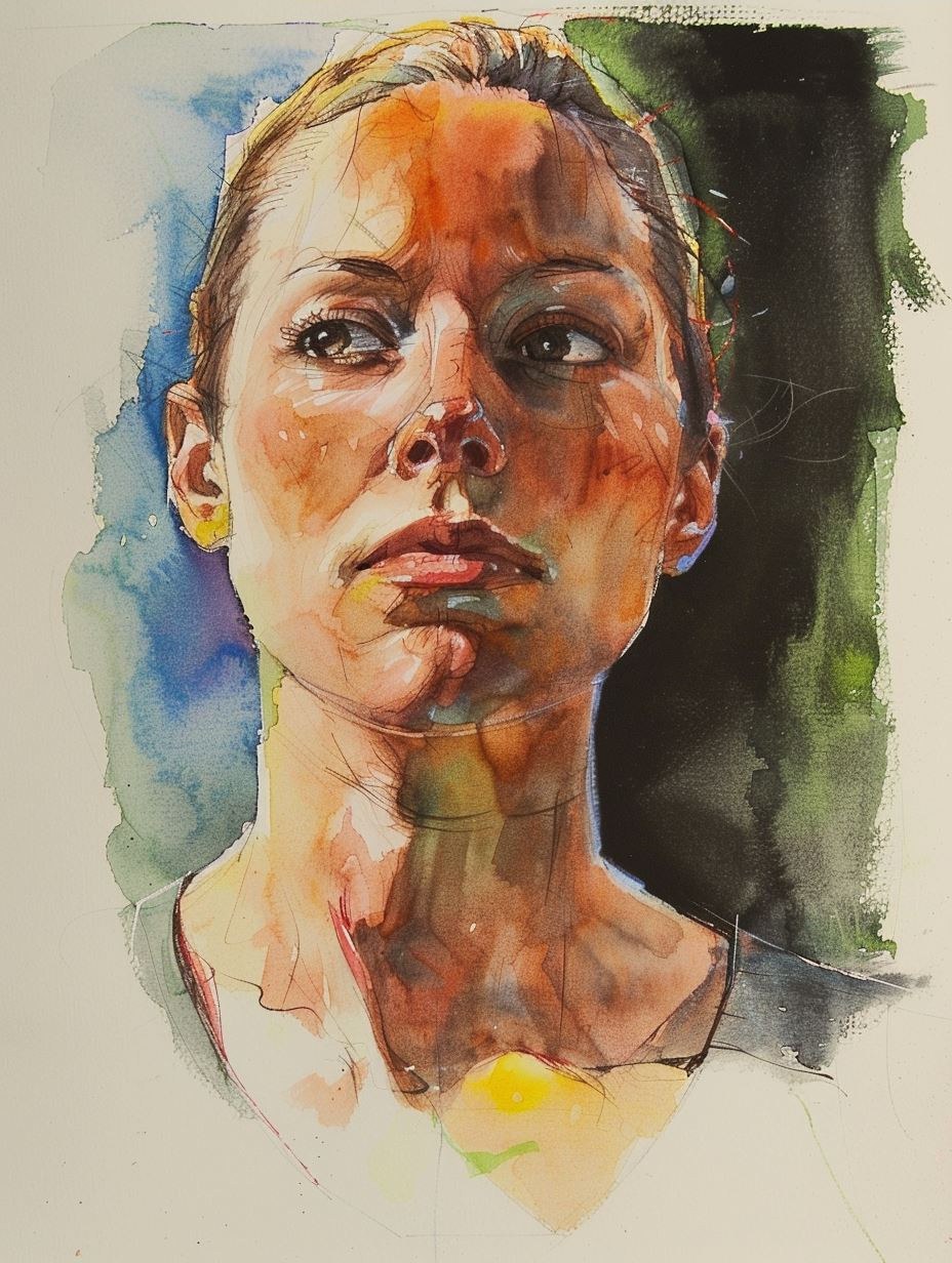 Sun-Drenched Watercolor Portrait Study - Image 3
