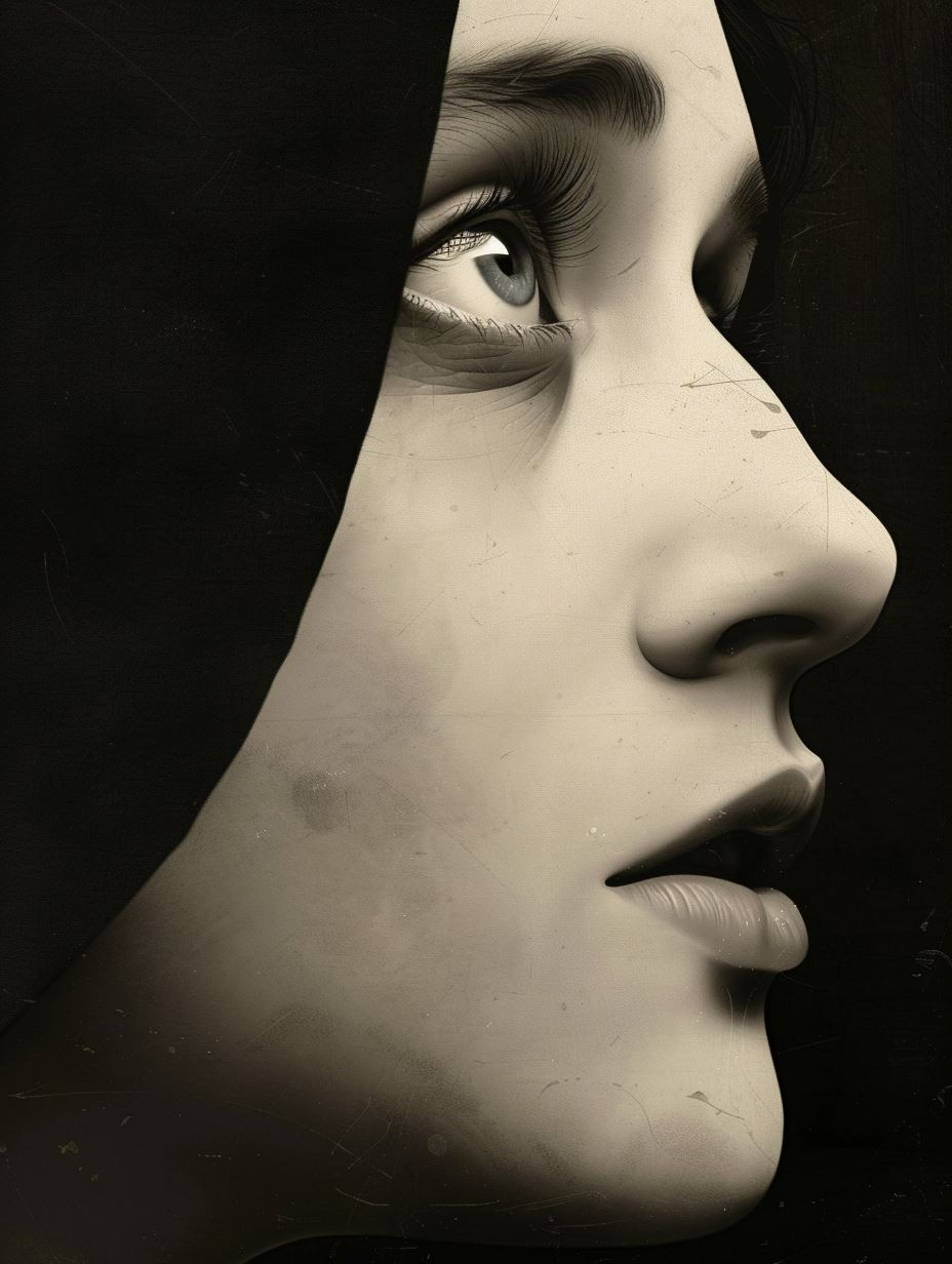 Shadowed Gaze in Monochrome - Image 1