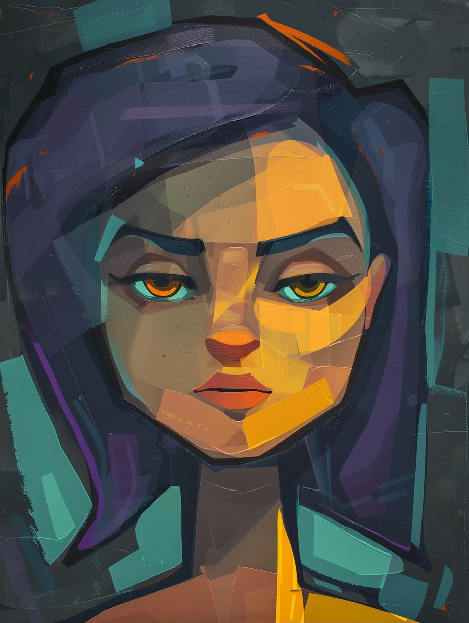 Geometric Portrait on Crumpled Parchment - Image 2