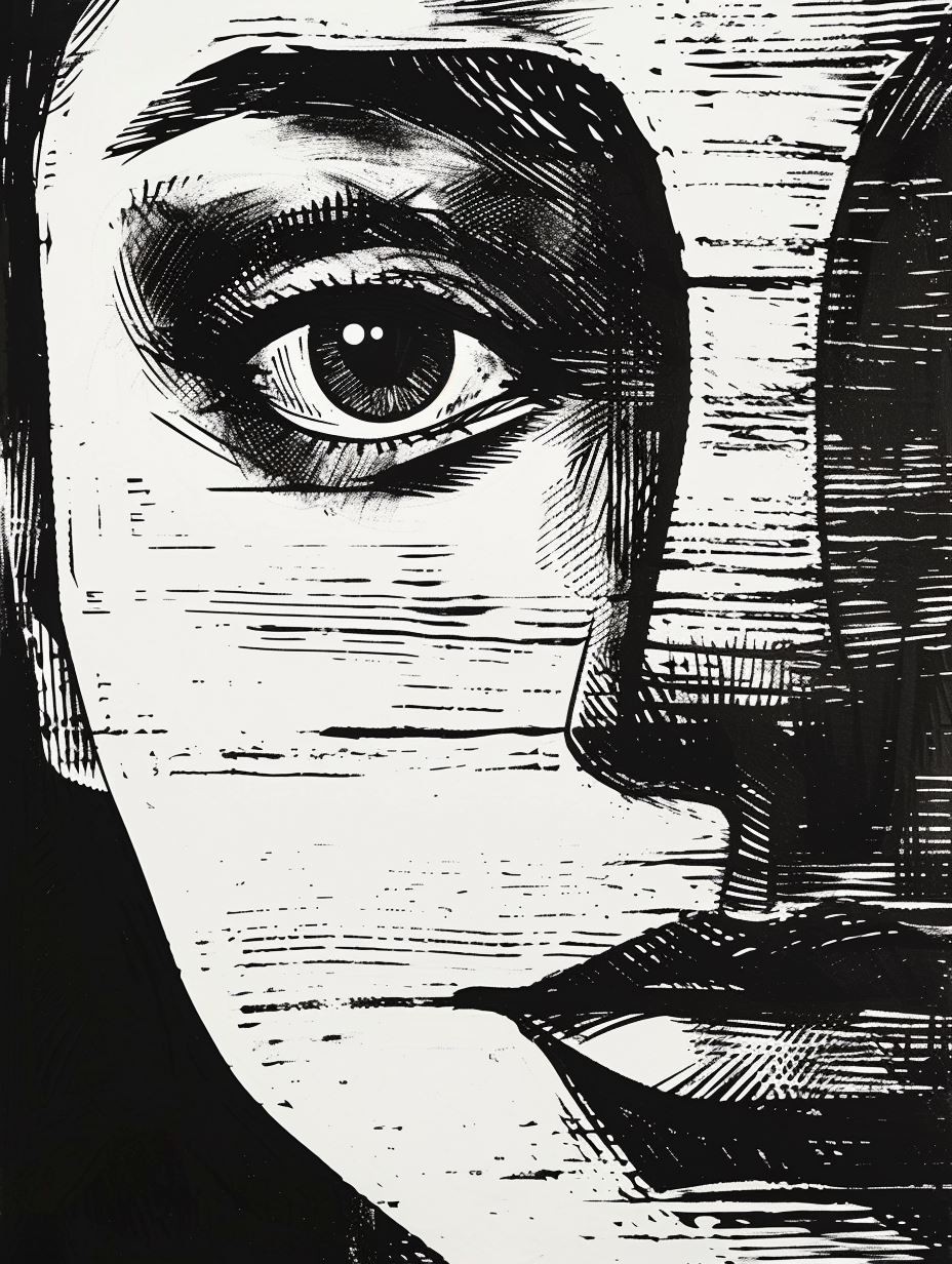 Stark Linocut Portrait Study