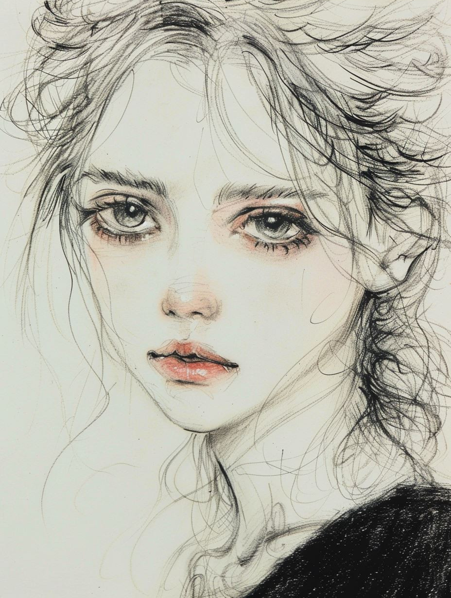 Ethereal Gaze: Pencil Portrait Studies - Image 3
