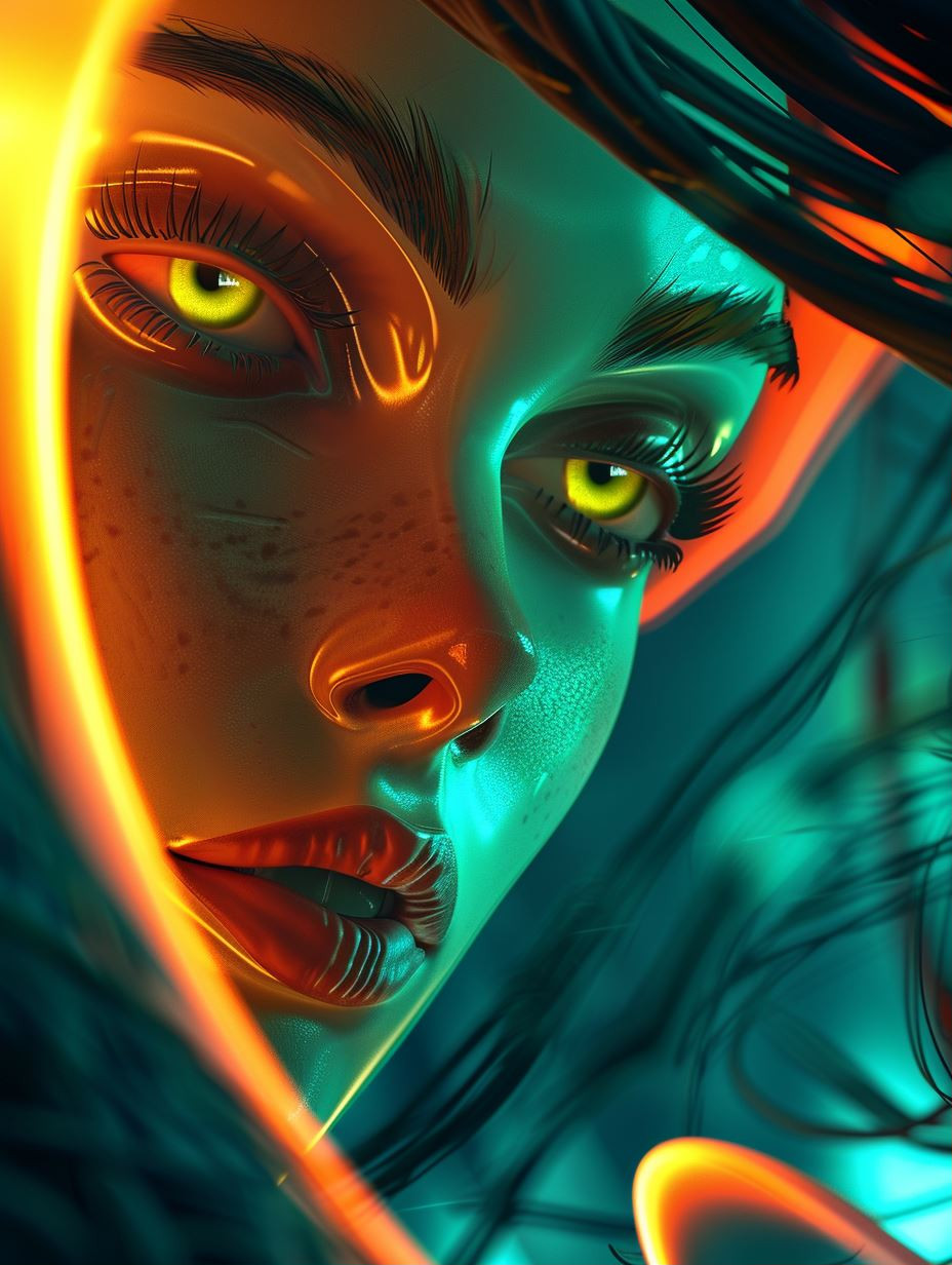 Neon Visions: Digital Portraits of Surreal Women - Image 1