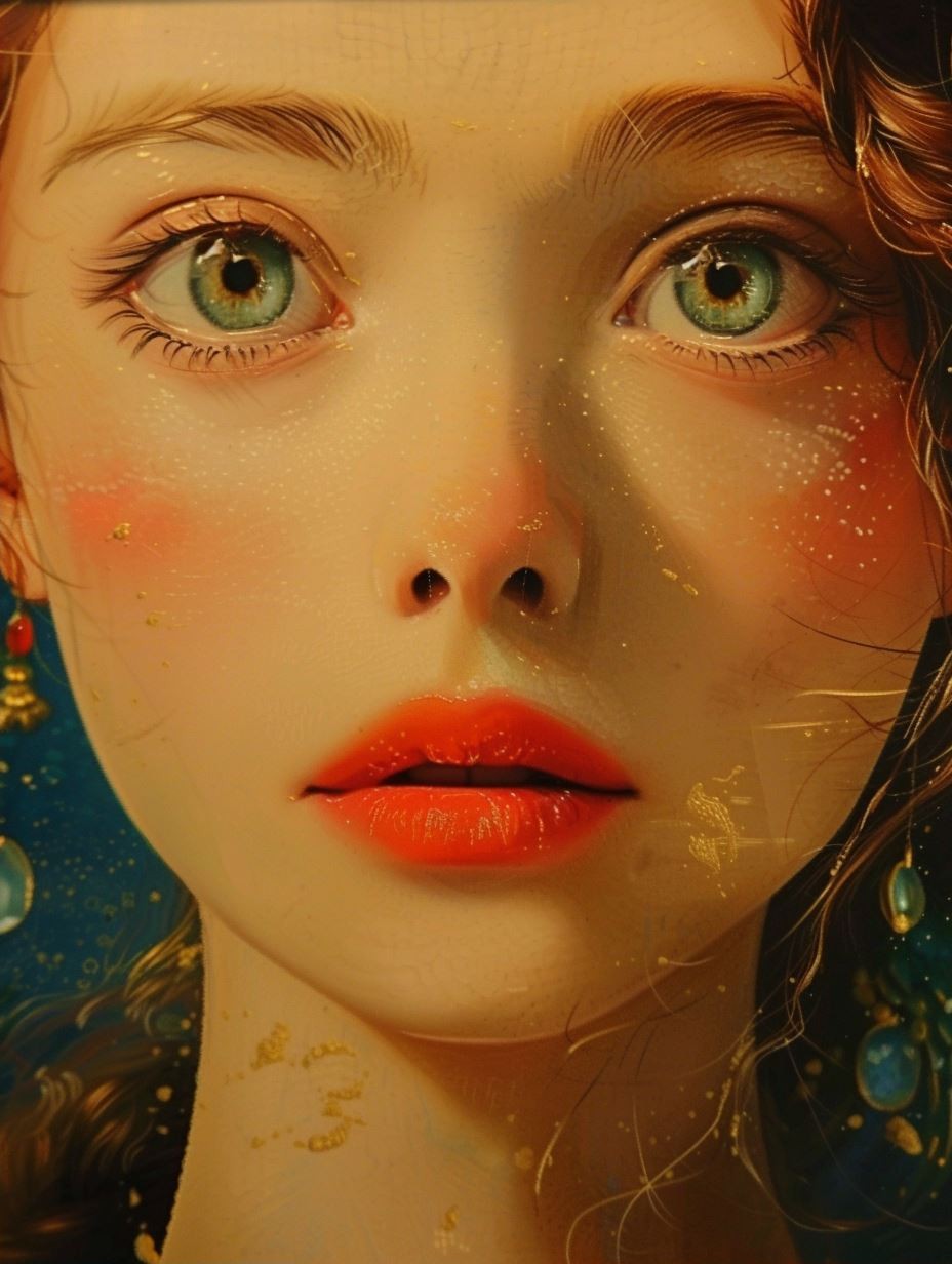 Ethereal Gaze in Crimson Silk - Image 2