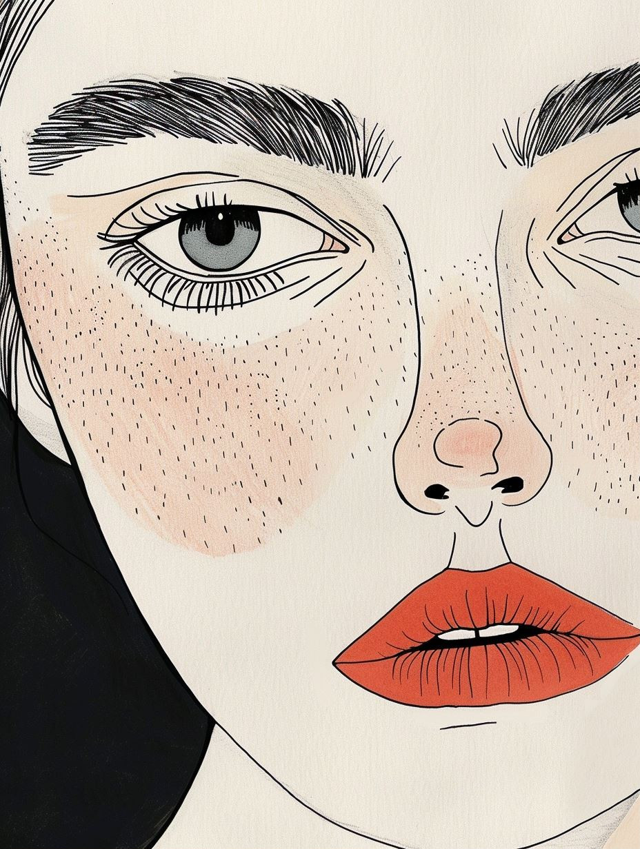 Minimalist Ink Portrait with Freckles - Image 1