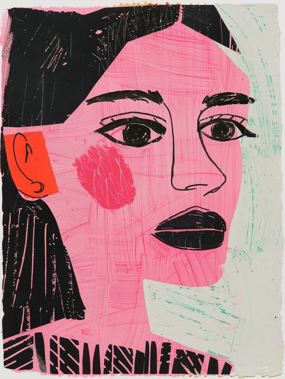 Neon Pink Mixed Media Portrait - Image 3