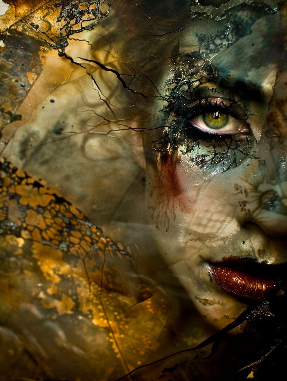 Fractured Gaze Through Golden Glass - Image 4