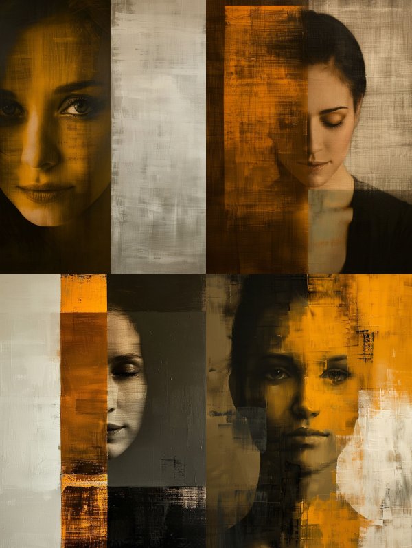 Fragmented Portraits in Ochre Gold