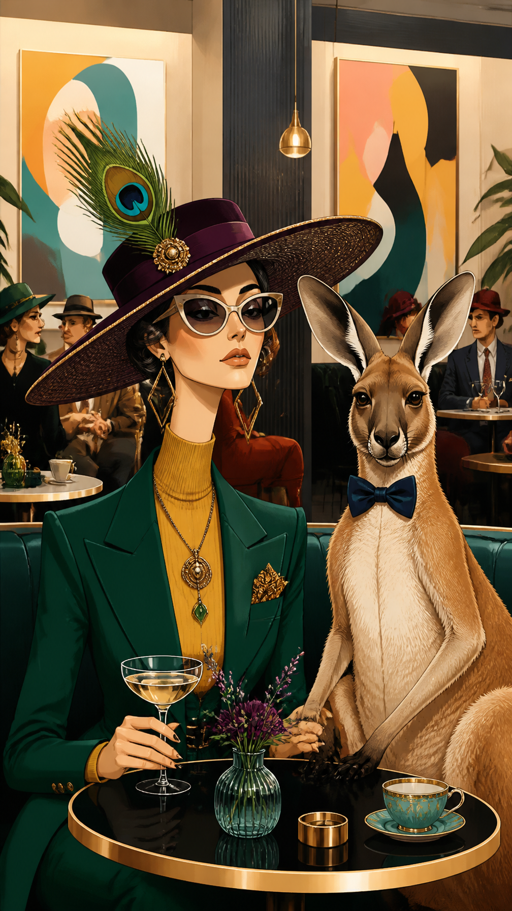 Editorial Art: Fashionable Woman and Gentleman Kangaroo at Gallery Cafe
